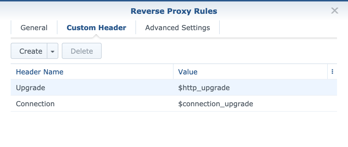 Reverse proxy rules at Synology DSM